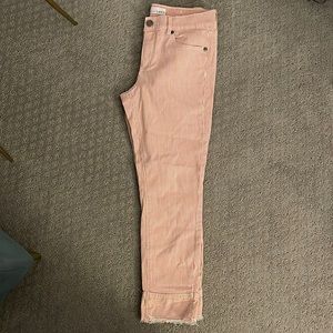 Red and white striped frayed hem jeans from The Loft